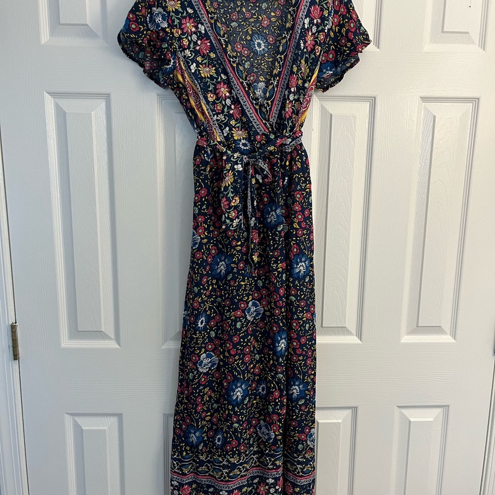 Floral Maxi Wrap Dress with V-Neck